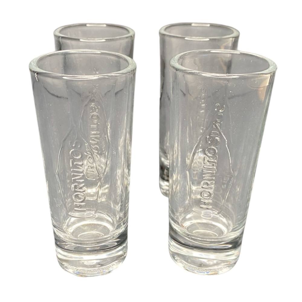 Brand New Set Of 4 Hornitos Tequila Logo Clear Tall Shot Glasses